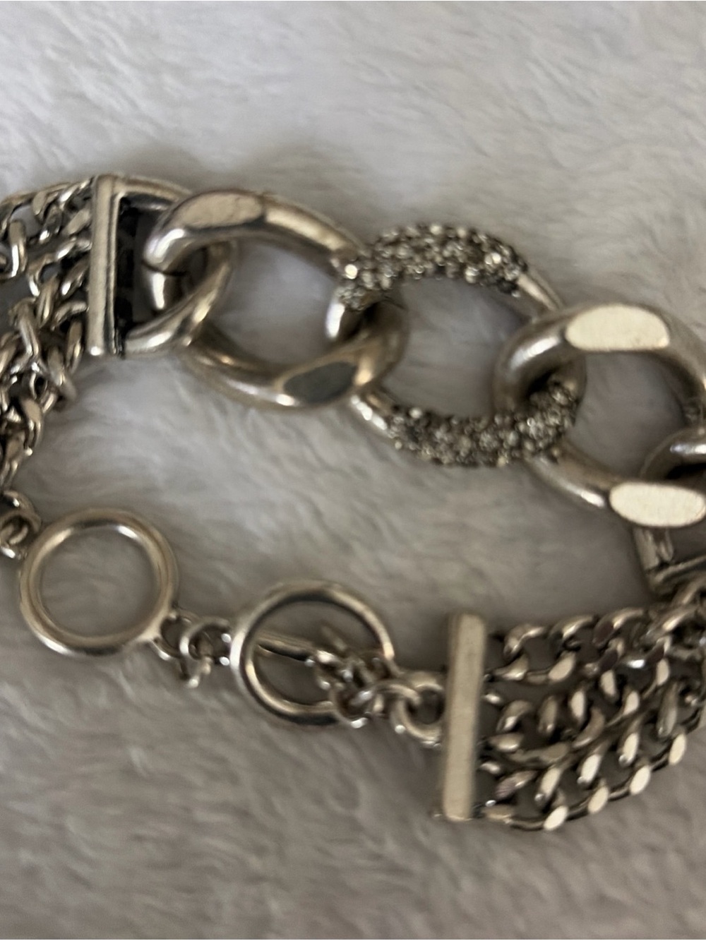 Vintage Premier Designs Silver-Tone Chain Link Bracelet with Crystal Accent